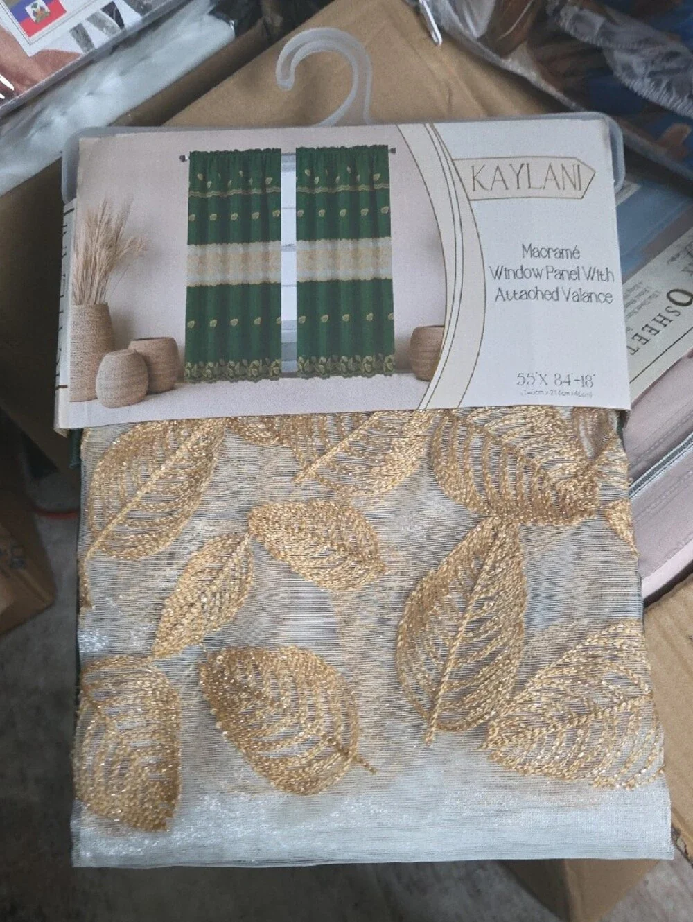Kaylani Green Macramé Window Panel with Gold Leaf Accent